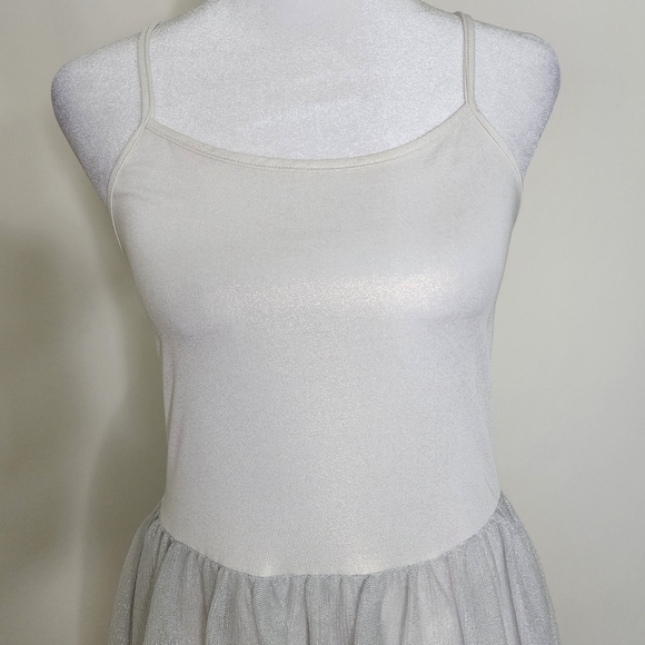 Elestory Elegant White & Gray Shimmer Sleeveless Tutu Ballerina Midi Dress Sm - Picture 5 of 16